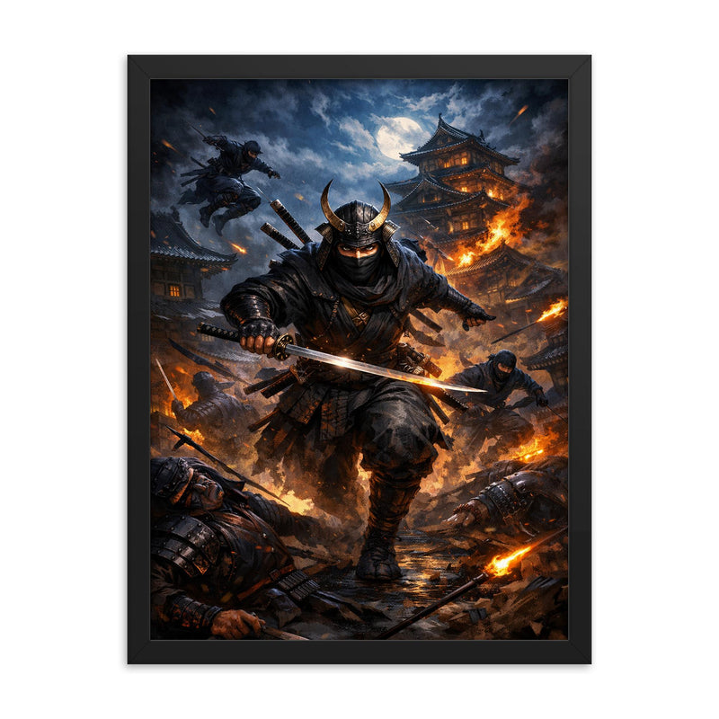Hattori Hanzo in Iga night raid framed print on a plain backdrop in size 18