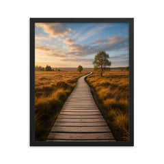 Hautes Fagnes High Fens Boardwalks Belgium framed print on a plain backdrop in size 16"x20".