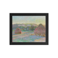 Haystacks  Monet 1890-91 framed print on a plain backdrop in size 8"x10".
