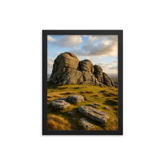 Haytor Rocks Dartmoor England framed print on a plain backdrop in size 12"x16".