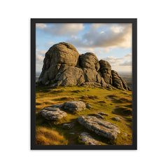 Haytor Rocks Dartmoor England framed print on a plain backdrop in size 16"x20".