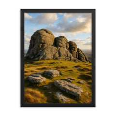 Haytor Rocks Dartmoor England framed print on a plain backdrop in size 18"x24".