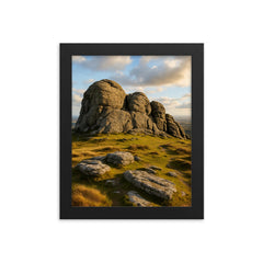 Haytor Rocks Dartmoor England framed print on a plain backdrop in size 8"x10".