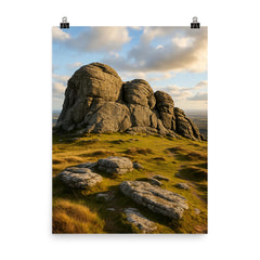 Haytor Rocks Dartmoor England poster on a plain backdrop in size 8"x10".