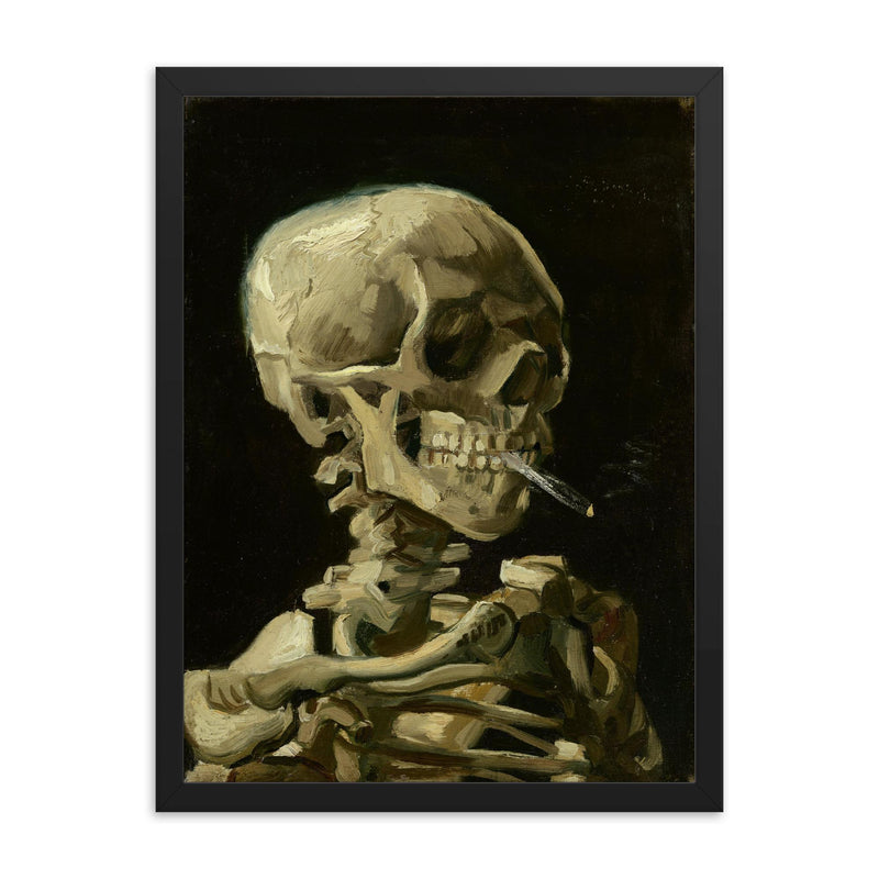 Head of a Skeleton by Vincent Van Gogh framed print on a plain backdrop in size 18