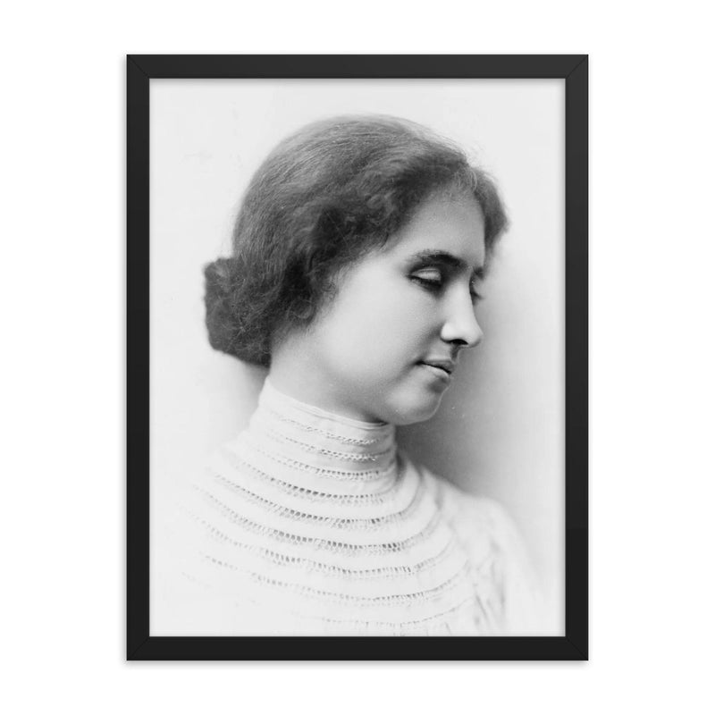 Helen Keller framed print on a plain backdrop in size 18