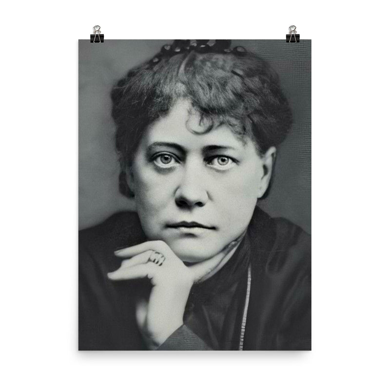 Helena Blavatsky poster on a plain backdrop in size 8