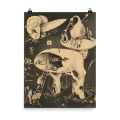 Hell by M C Escher, 1935 poster on a plain backdrop in size 8"x10".
