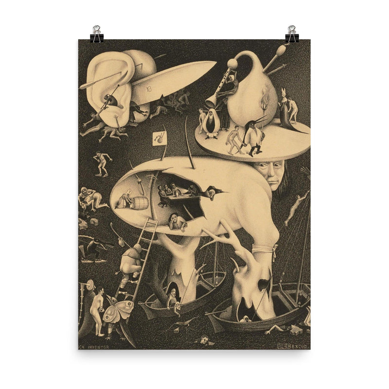 Hell by M C Escher, 1935 poster on a plain backdrop in size 8