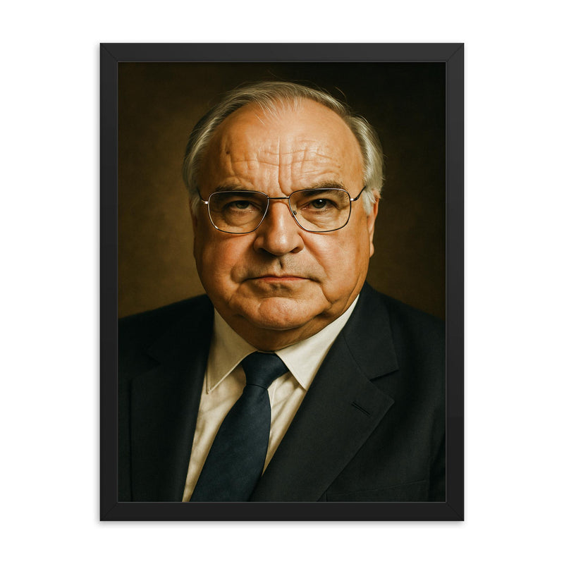Helmut Kohl portrait framed print on a plain backdrop in size 18