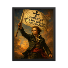 Henri de La Rochejaquelein Vendee banner raised framed print on a plain backdrop in size 16"x20".