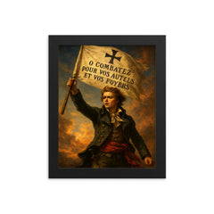 Henri de La Rochejaquelein Vendee banner raised framed print on a plain backdrop in size 8"x10".