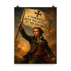 Henri de La Rochejaquelein Vendee banner raised poster on a plain backdrop in size 8"x10".
