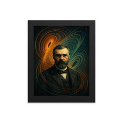 Henri Poincare amid swirling phase space lines framed print on a plain backdrop in size 8"x10".