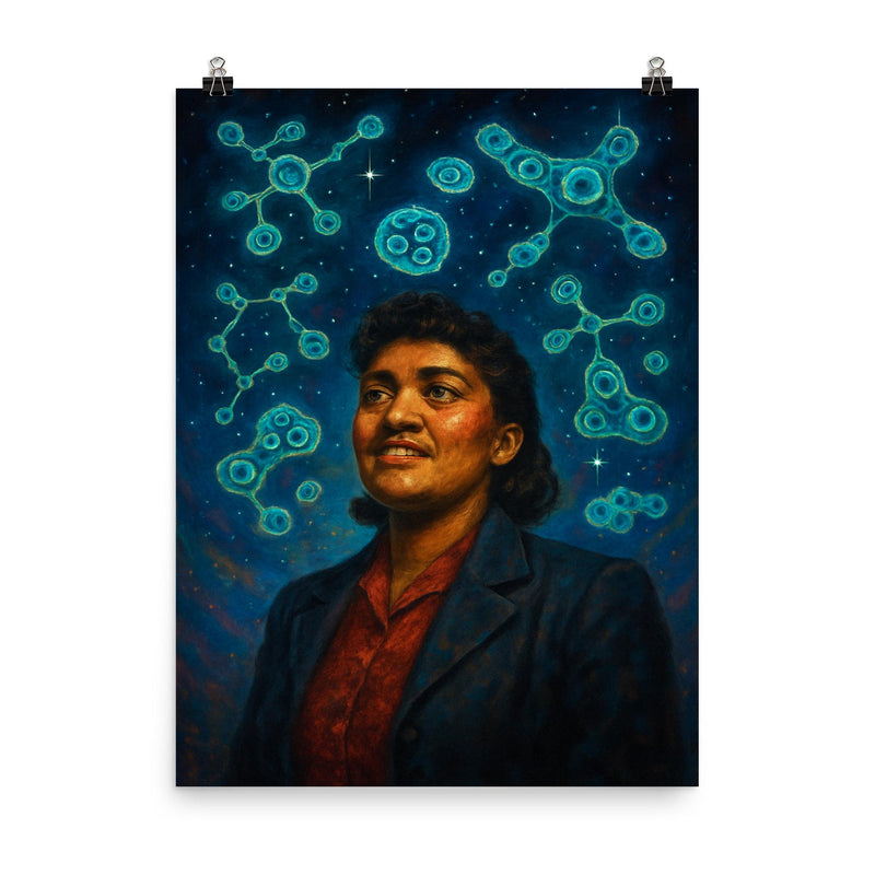 Henrietta Lacks under cellular constellations poster on a plain backdrop in size 8