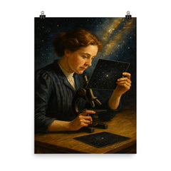 Henrietta Leavitt measuring stellar plates poster on a plain backdrop in size 8"x10".