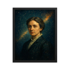 Henrietta Swan Leavitt star map portrait framed print on a plain backdrop in size 16"x20".