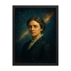 Henrietta Swan Leavitt star map portrait framed print on a plain backdrop in size 18"x24".