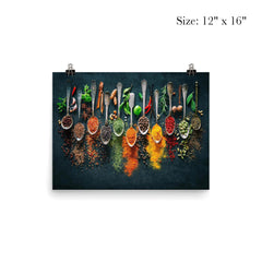 Herbs and spices on spoons - kitchen decor poster 3