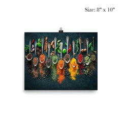 Herbs and spices on spoons - kitchen decor poster 4