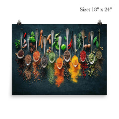 Herbs and spices on spoons - kitchen decor poster 5