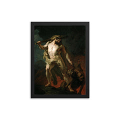 Hercules Removes Cerberus from the Gates of Hell by Johann Köler, 1855 framed print on a plain backdrop in size 12"x16".