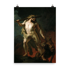 Hercules Removes Cerberus from the Gates of Hell by Johann Köler, 1855 poster on a plain backdrop in size 8"x10".