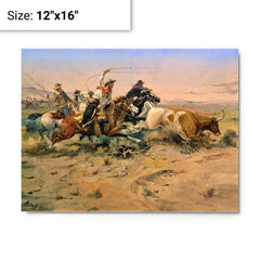 Herd Quitter by Charles Marion Russell metal print on a plain backdrop in size 12"x16".