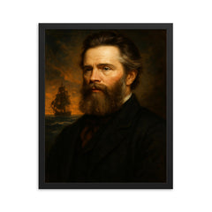 Herman Melville framed print on a plain backdrop in size 16"x20".