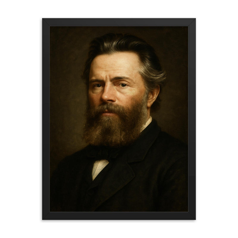 Herman Melville portrait framed print on a plain backdrop in size 18