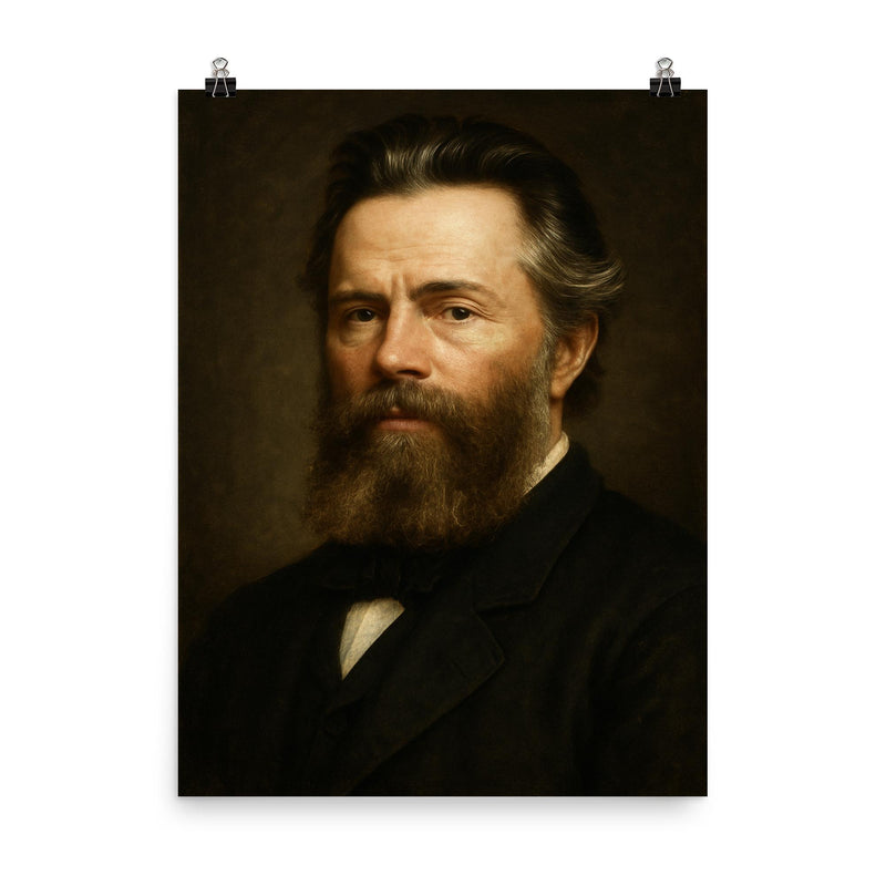Herman Melville portrait poster on a plain backdrop in size 8