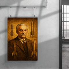 Hermann Oberth among liquid fuel rocket sketches poster 4