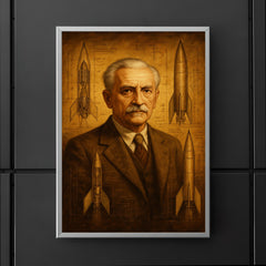 Hermann Oberth among liquid fuel rocket sketches poster 5
