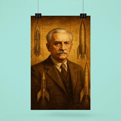 Hermann Oberth among liquid fuel rocket sketches poster 6