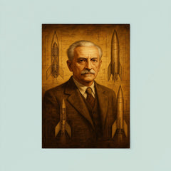 Hermann Oberth among liquid fuel rocket sketches poster 8