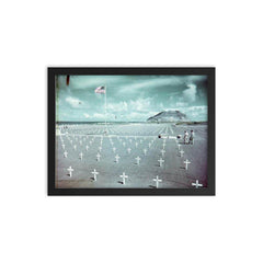 Heroes All - USMC Cemetery on Iwo Jima framed print on a plain backdrop in size 12"x16".