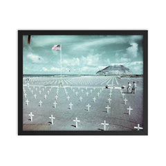 Heroes All - USMC Cemetery on Iwo Jima framed print on a plain backdrop in size 16"x20".
