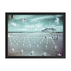 Heroes All - USMC Cemetery on Iwo Jima framed print on a plain backdrop in size 18"x24".