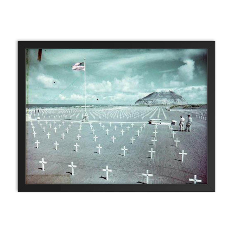 Heroes All - USMC Cemetery on Iwo Jima framed print on a plain backdrop in size 18