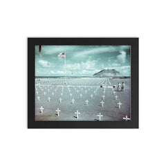 Heroes All - USMC Cemetery on Iwo Jima framed print on a plain backdrop in size 8"x10".