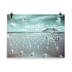 Heroes All - USMC Cemetery on Iwo Jima poster on a plain backdrop in size 8"x10".