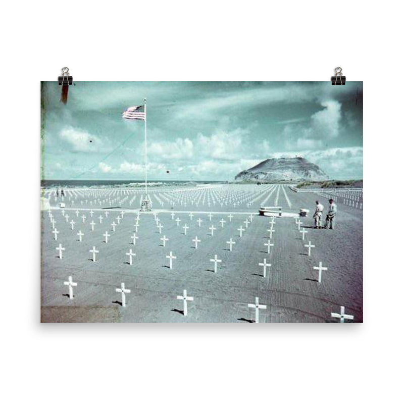 Heroes All - USMC Cemetery on Iwo Jima poster on a plain backdrop in size 8