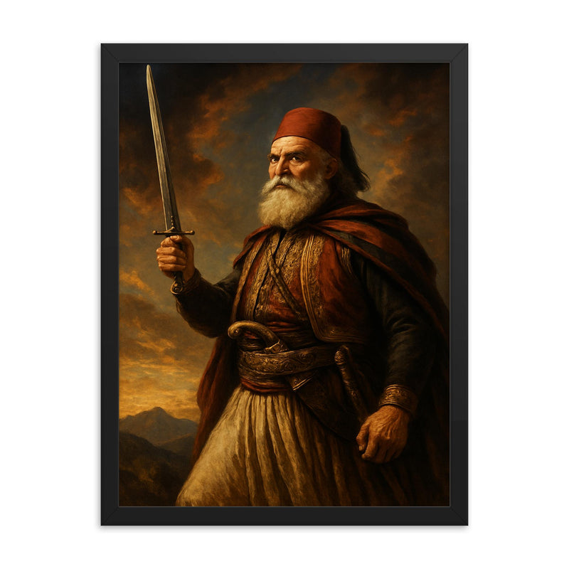 Heroic picture of Ali Pasha framed print on a plain backdrop in size 18