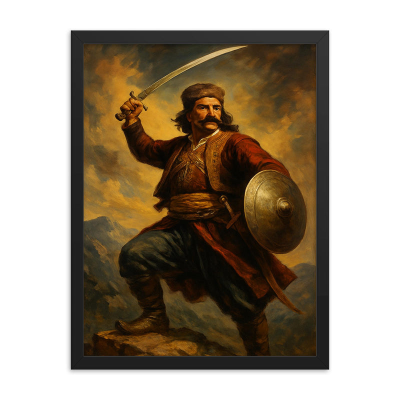 Heroic picture of Bajo Pivljanin framed print on a plain backdrop in size 18