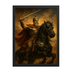 Heroic picture of Skanderbeg framed print on a plain backdrop in size 18"x24".