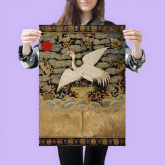 Heron bird - antique Chinese Qing dynasty embroidery poster 3
