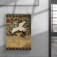 Heron bird - antique Chinese Qing dynasty embroidery poster 4