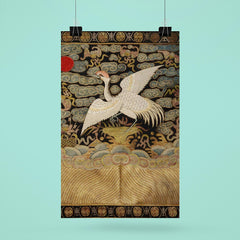 Heron bird - antique Chinese Qing dynasty embroidery poster 6