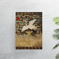 Heron bird - antique Chinese Qing dynasty embroidery poster 7