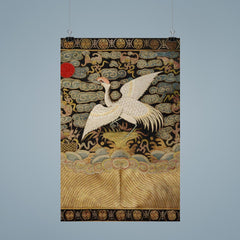 Heron bird - antique Chinese Qing dynasty embroidery poster 9